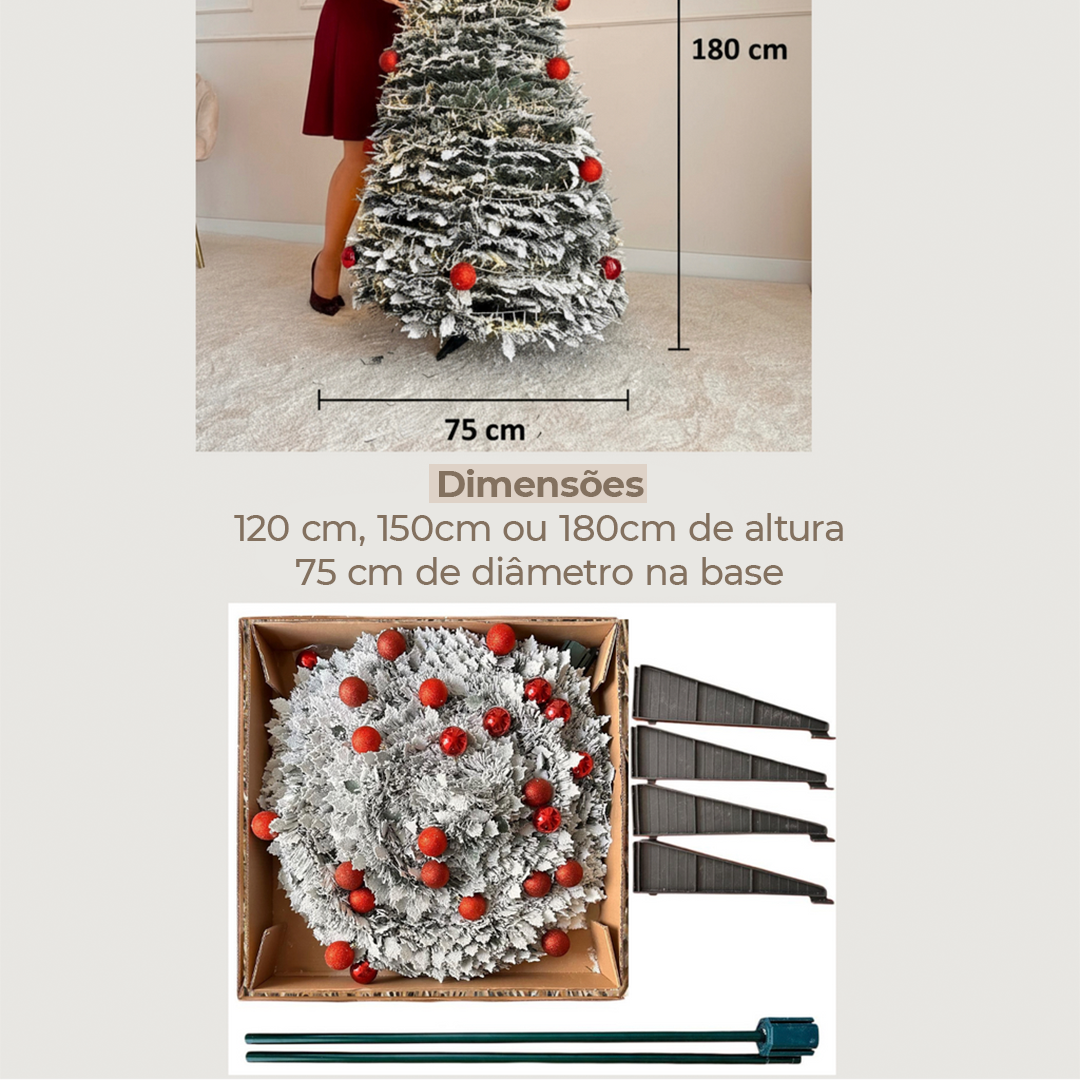 Árvore de Natal Rosé Auto Montável Instantâneo + Pisca Pisca de Natal 10m C/Controle